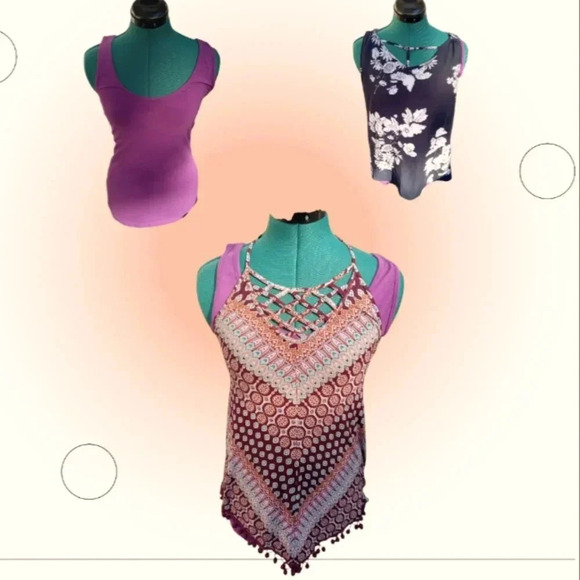 4/$15 Bundle of 3 Maurices Tank Tops Fancy Purple Plain Size Medium - Picture 1 of 15